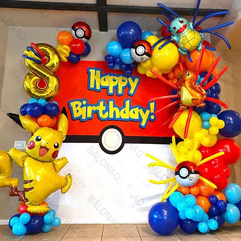 Balloon Arch Kit - 84-teiliges Pikachu-Party-Ballon-Girlanden-Set Pokemon-Themen Geburtstagsparty-Dekorationszubehör Pikachu Squirtle