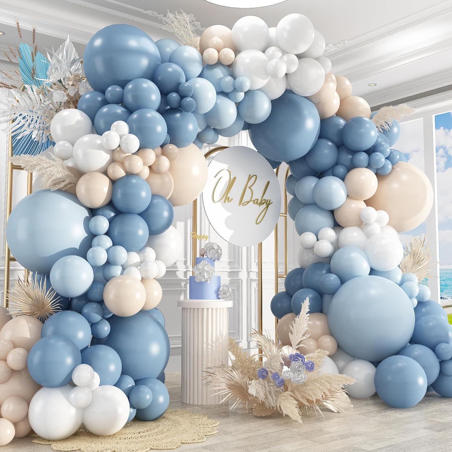 Balloon Arch Kit - Staubblau-Sandweißes Latex-Ballon-Girlanden-Set für Babyparty, Hochzeit, Brautparty,