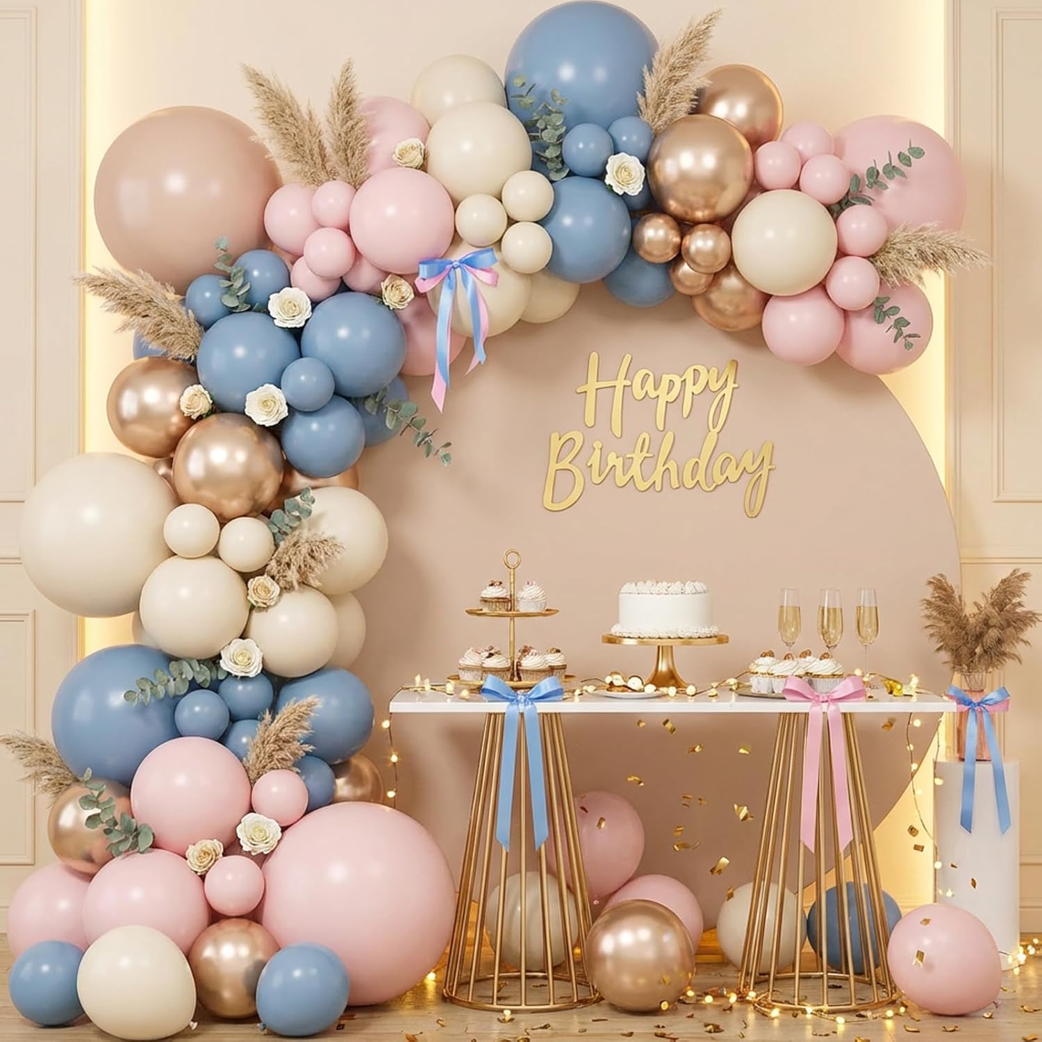 Staubiges Rosa, Blau, Champagn – Balloon Arch Kit Bewertung und Preis