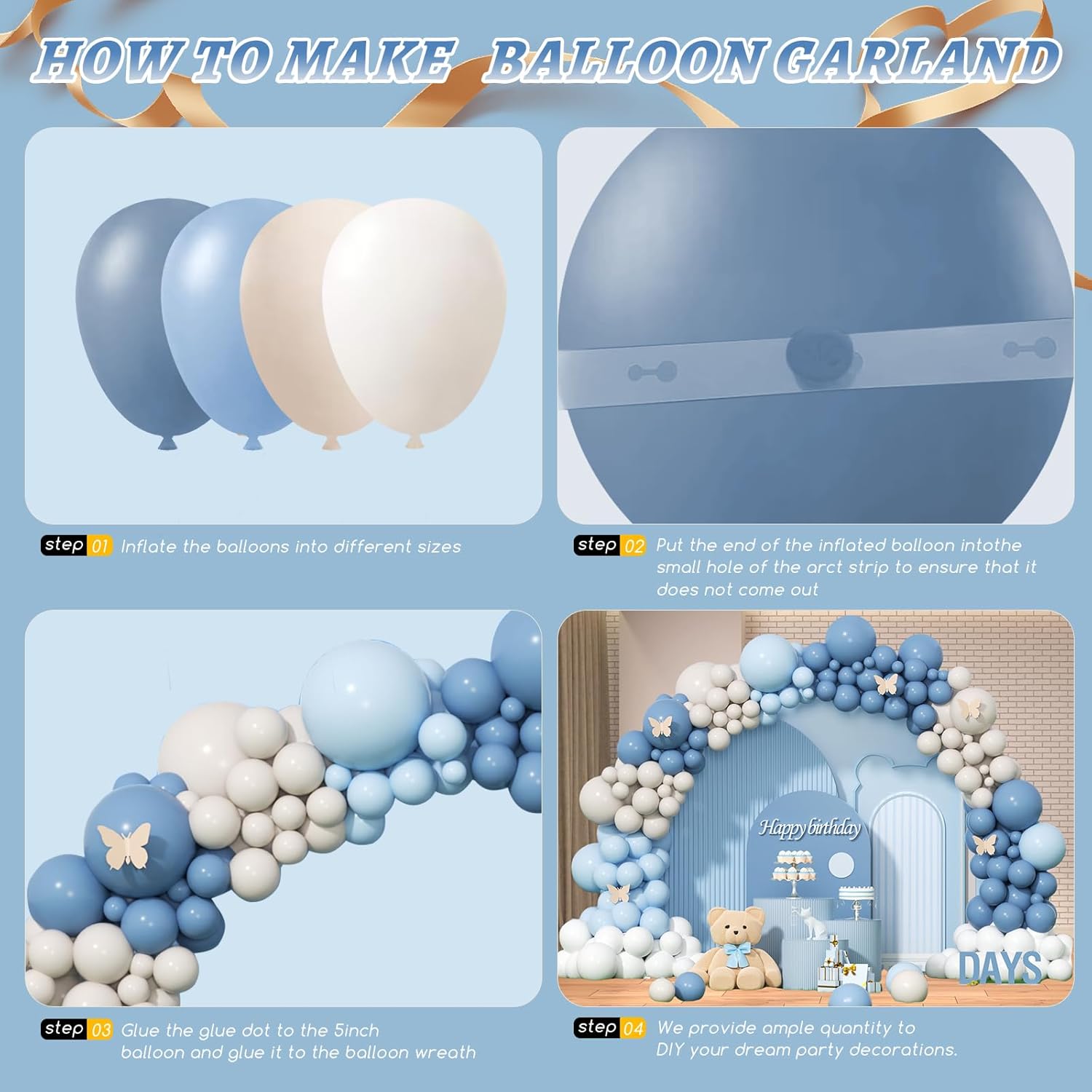 Staubblau-Sandweißes Latex-Bal – Balloon Arch Kit Bewertung und Preis